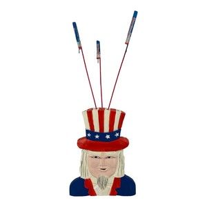 Terry’s Village Set Of 2 Carved Painted Wood Red White Blue Uncle Sam Figurines